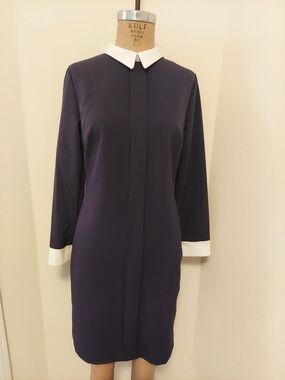 Maurini Black Shift Dress with White Collar & Cuffs
